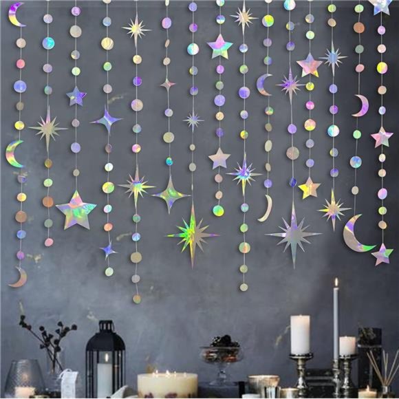 Star Moon Circle Dot Garland Party Decoration Kit Hanging Crescent &Twinkle Star - Picture 1 of 4